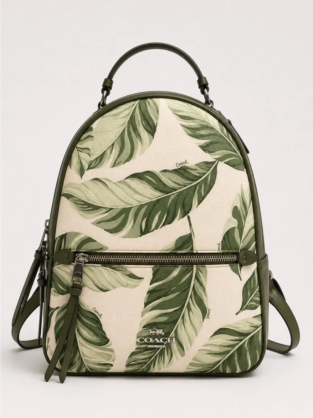 Coach Cream and Green Tropical Leaf Mini Backpack (damaged)